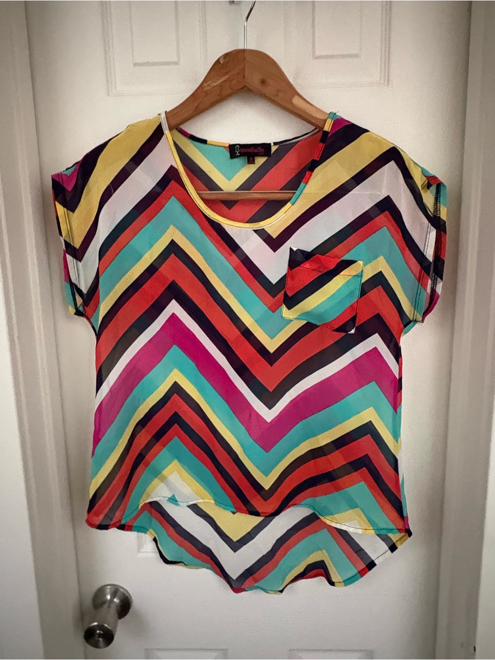 Multicolor Chevron Pocket Blouse - Annabelle USA